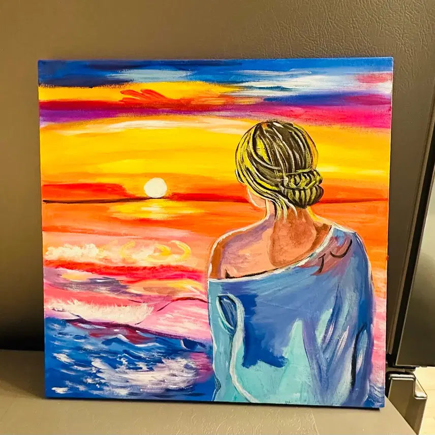 [BUNJANG] Woman at Sunset Beach Canvas Oil Painting / 해변일몰의여인(캔버스)