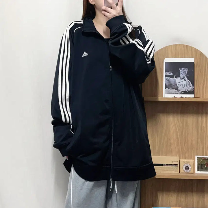 [BUNJANG] Adidas Black Track Jacket / [정품] 아디다스 블랙 오버핏 삼선 져지 [ 2XL ]