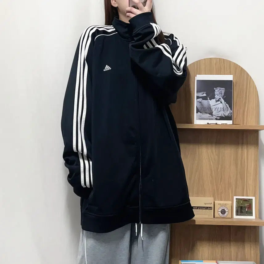 [BUNJANG] Adidas Black Track Jacket / [정품] 아디다스 블랙 오버핏 삼선 져지 [ 2XL ]