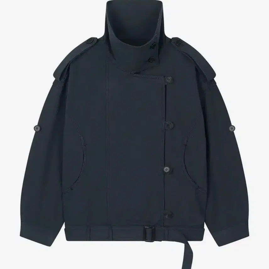 [BUNJANG] Sandro High Neck Cotton Jacket - Navy / 샌드릭 High Neck Cotton Jacket_Navy