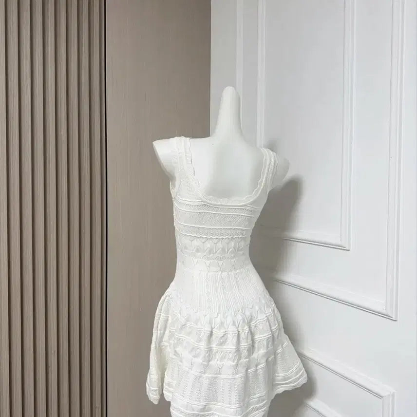 [BUNJANG] White Knit Ribbon Mini Dress / (새상품) 화이트 니트 리본 원피스