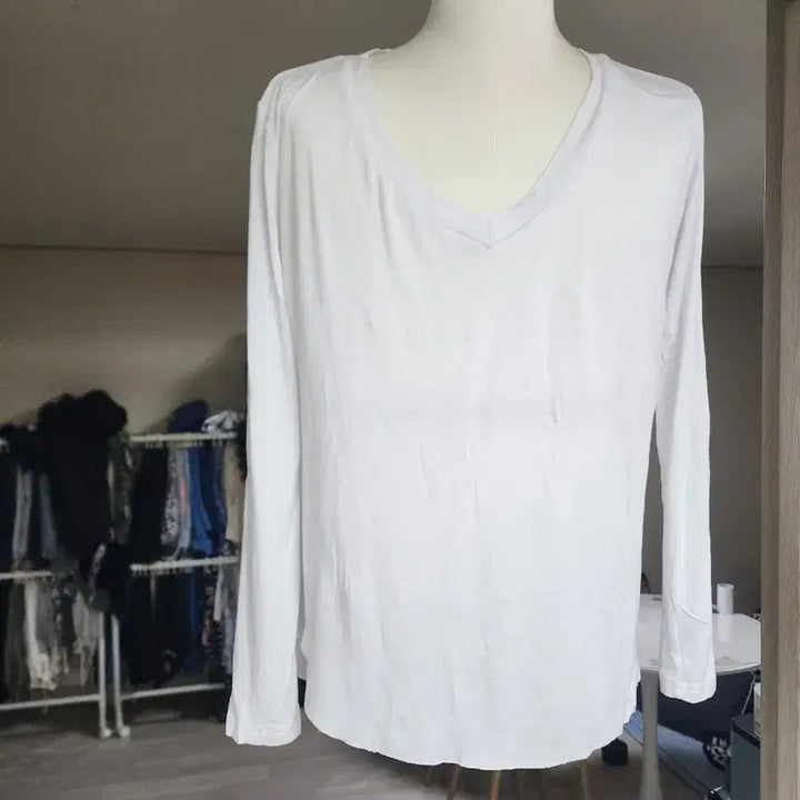 [BUNJANG] James Perse White Cotton V-Neck Long Sleeve T-Shirt / 화이트 코튼 브이넥 롱슬리브 티셔츠