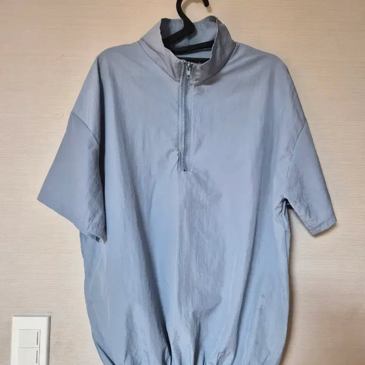 [BUNJANG] Half-Neck Zip-Up Blue Short-Sleeve T-Shirt / 하프넥 반집업 블루 반팔 티셔츠