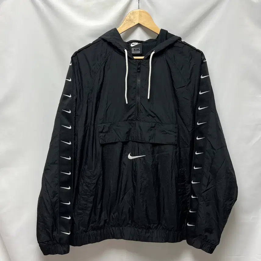 [BUNJANG] Nike Middle Swoosh Sideline Black Woven Anorak Jacket (International M / Domestic L) / [정품/L] 나이키 미들스우시 사이드라인 블랙 우븐 아노락