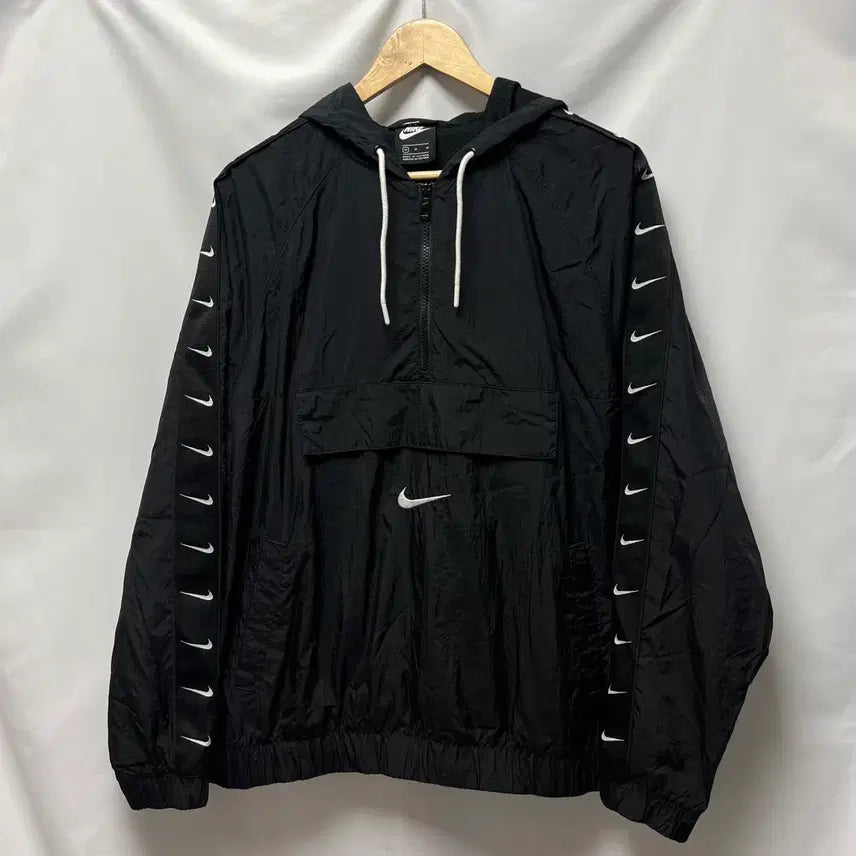 [BUNJANG] Nike Middle Swoosh Sideline Black Woven Anorak Jacket (International M / Domestic L) / [정품/L] 나이키 미들스우시 사이드라인 블랙 우븐 아노락