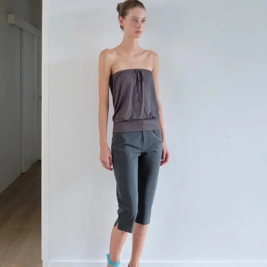 [BUNJANG] London Plot Capri Pants Charcoal / 런던플랏 카프리팬츠