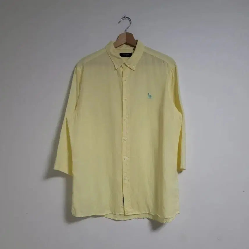 [BUNJANG] Hazzys Yellow 7-Sleeve Linen Shirt / (100) HAZZYS 헤지스 연노랑 7부 마 100 셔츠 남방
