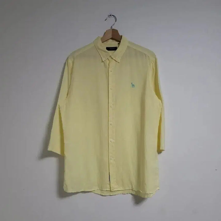 [BUNJANG] Hazzys Yellow 7-Sleeve Linen Shirt / (100) HAZZYS 헤지스 연노랑 7부 마 100 셔츠 남방