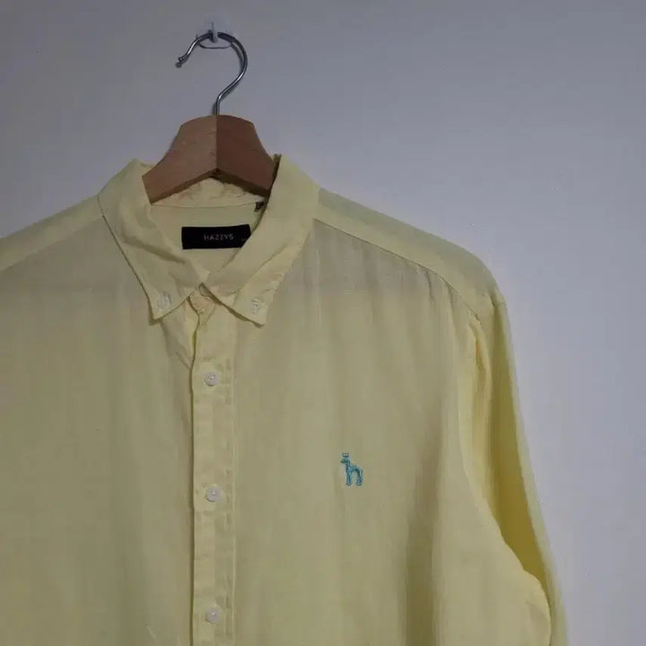 [BUNJANG] Hazzys Yellow 7-Sleeve Linen Shirt / (100) HAZZYS 헤지스 연노랑 7부 마 100 셔츠 남방