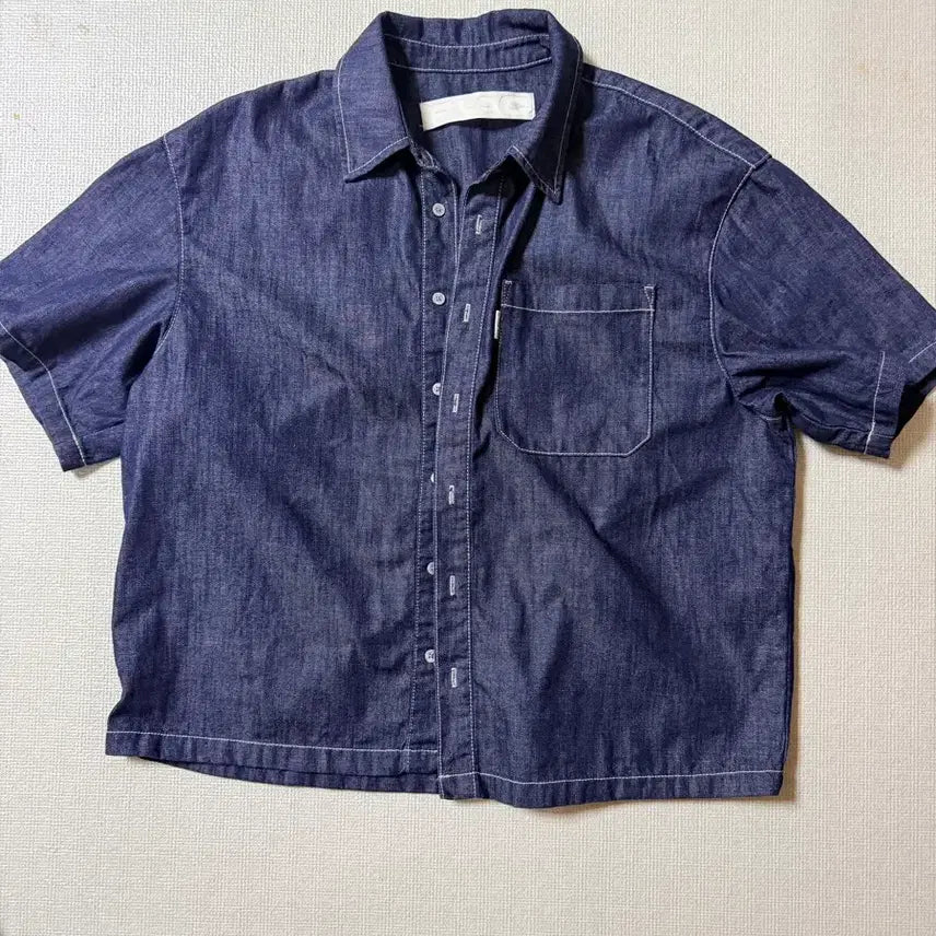 [BUNJANG] PLACK Indigo Denim Short Sleeve Shirt / 플랙 여름 인디고 데님 반팔 셔츠