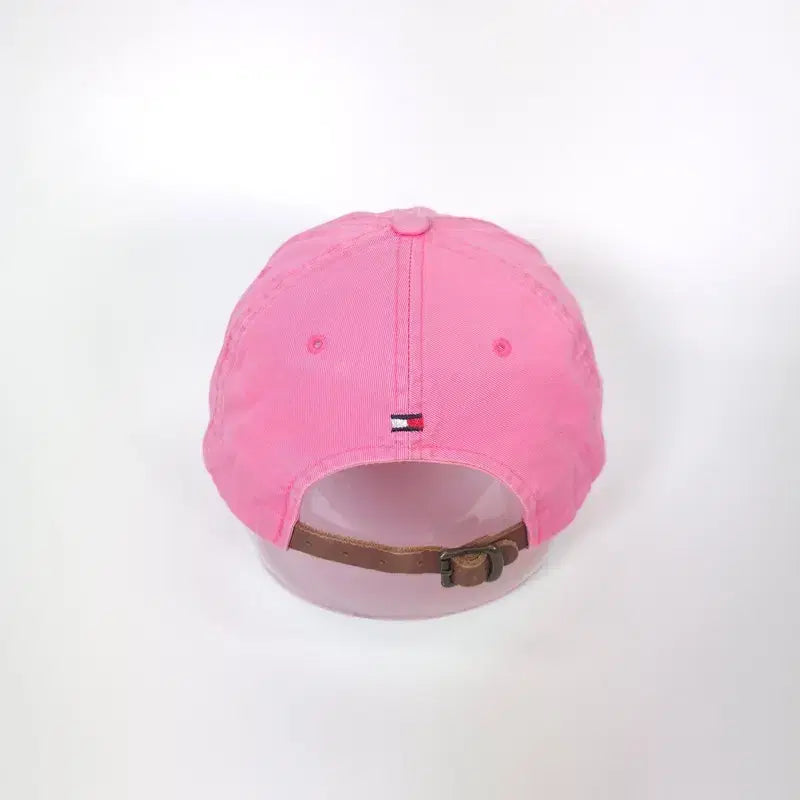 [BUNJANG] Tommy Hilfiger Mini Logo Distressed Pink Cotton Ball Cap with Leather Strap / 타미힐피거 미니 로고 디스트로이드 핑크 볼캡