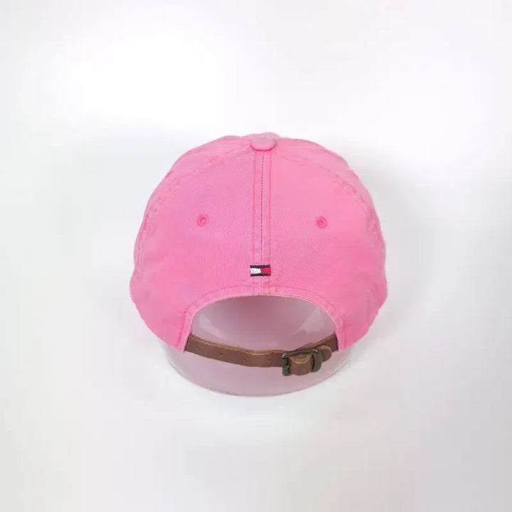 [BUNJANG] Tommy Hilfiger Mini Logo Distressed Pink Cotton Ball Cap with Leather Strap / 타미힐피거 미니 로고 디스트로이드 핑크 볼캡