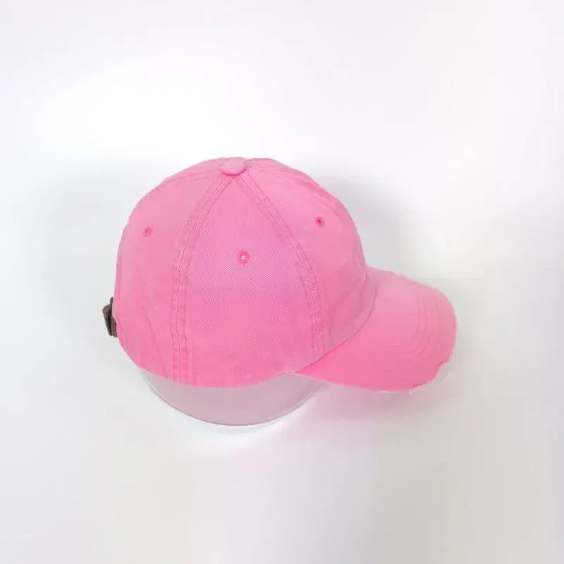 [BUNJANG] Tommy Hilfiger Mini Logo Distressed Pink Cotton Ball Cap with Leather Strap / 타미힐피거 미니 로고 디스트로이드 핑크 볼캡