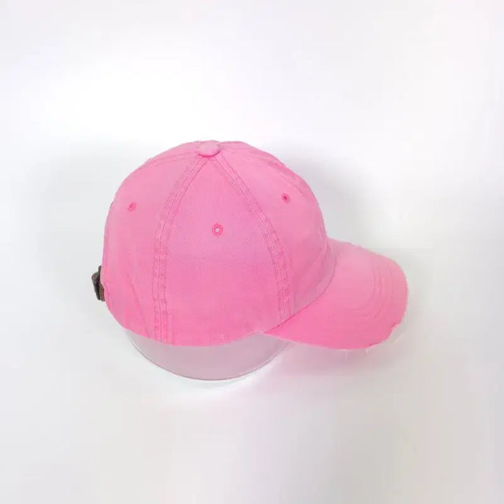 [BUNJANG] Tommy Hilfiger Mini Logo Distressed Pink Cotton Ball Cap with Leather Strap / 타미힐피거 미니 로고 디스트로이드 핑크 볼캡