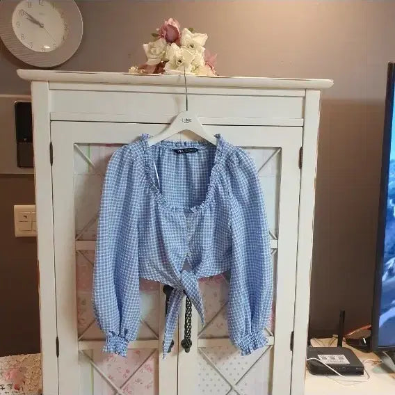 [BUNJANG] Zara Blue Checkered Blouse - Size 55 / 자라 블라우스/55