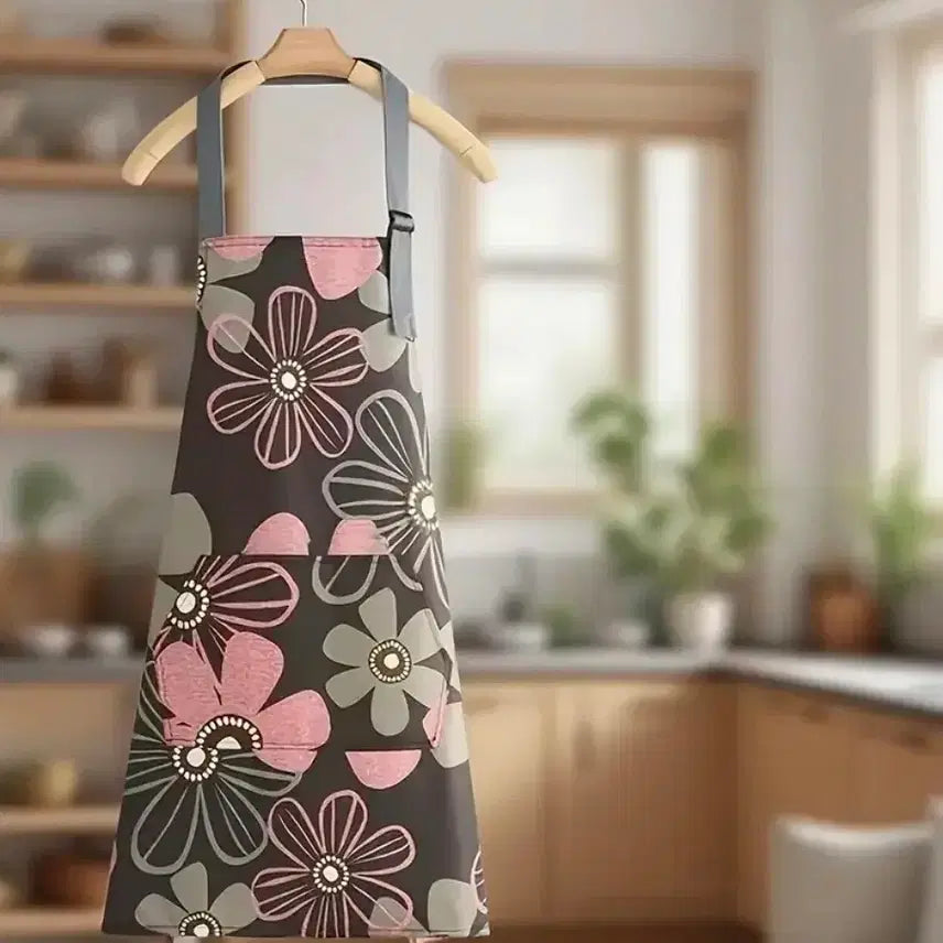 [BUNJANG] Flower Pattern Waterproof Kitchen Apron / 새제품 플라워 패턴 방수 앞치마 주방 에이프런