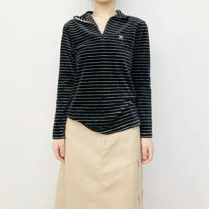 [BUNJANG] Courreges Velour Half Zip Sleeve Top / 꾸레쥬 반집업 슬리브 탑