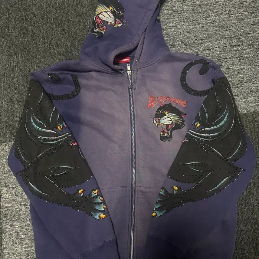 [BUNJANG] Supreme 21SS Panther Hoodie Washed Navy M / 슈프림 21SS 팬서 후드집업 워시드네이비 M