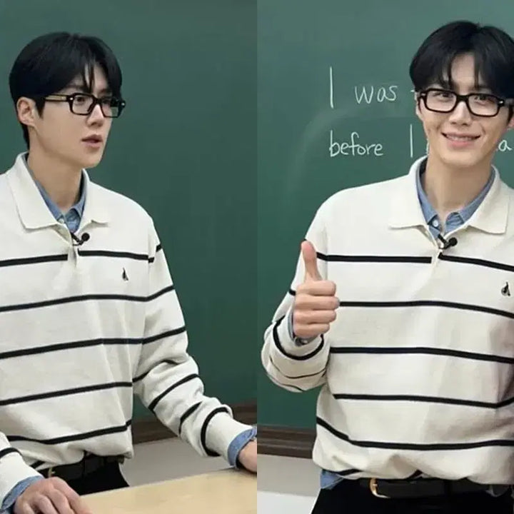 [BUNJANG] Beanpole Striped Collar Knit Ivory L / [김선호 착용] 빈폴 스트라이프 칼라넥 니트 아이보리 L