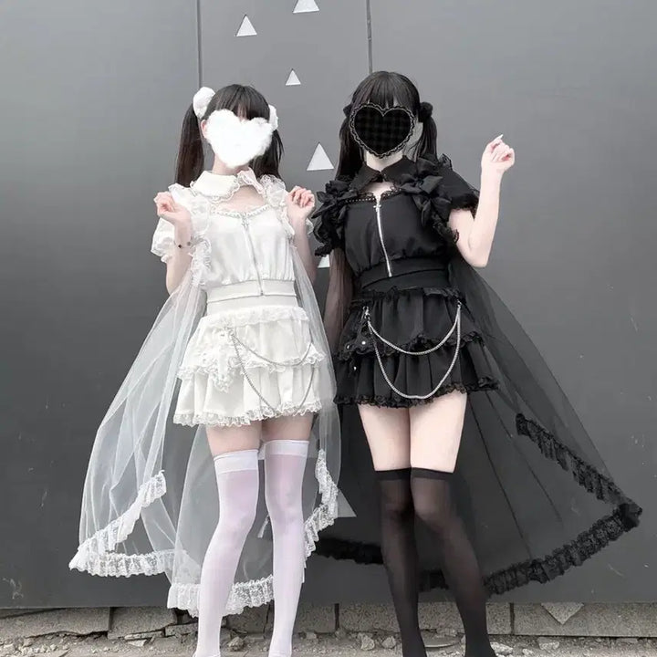 [BUNJANG] Gothic Subculture Lace Vest Set / 지뢰계 고딕 서브컬처  레이스 베스트 세트(2컬러)