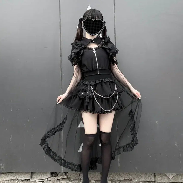 [BUNJANG] Gothic Subculture Lace Vest Set / 지뢰계 고딕 서브컬처  레이스 베스트 세트(2컬러)