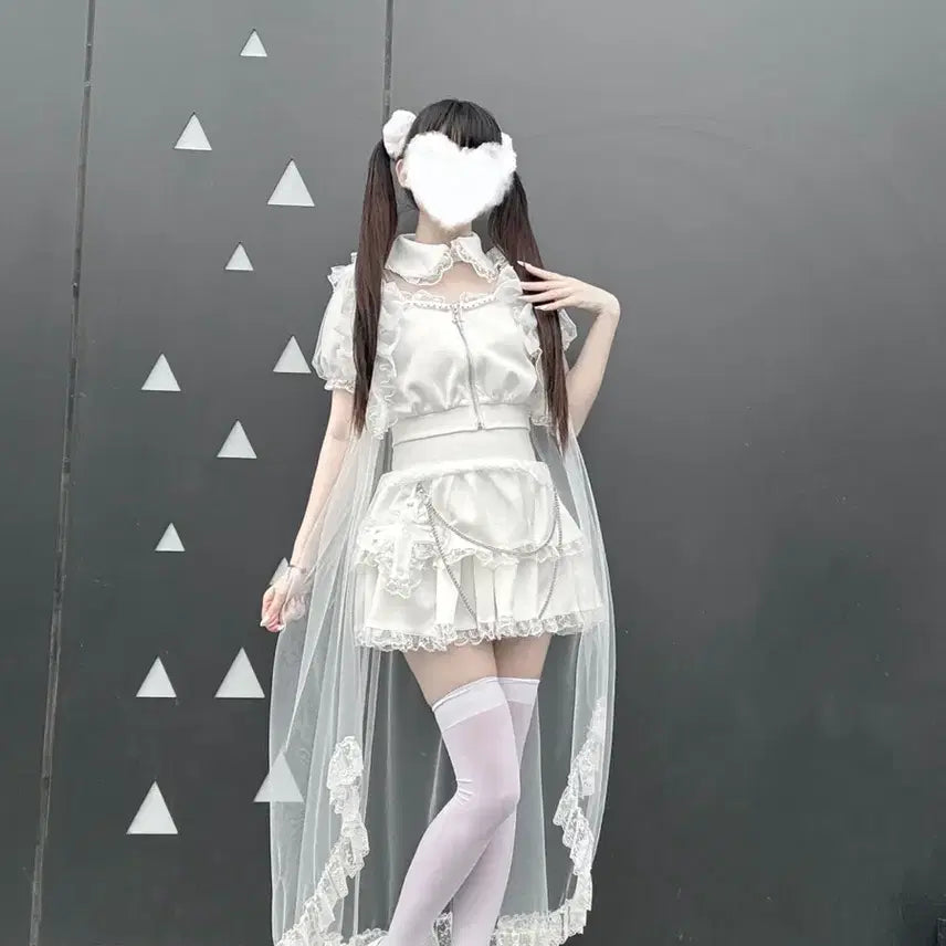 [BUNJANG] Gothic Subculture Lace Vest Set / 지뢰계 고딕 서브컬처  레이스 베스트 세트(2컬러)