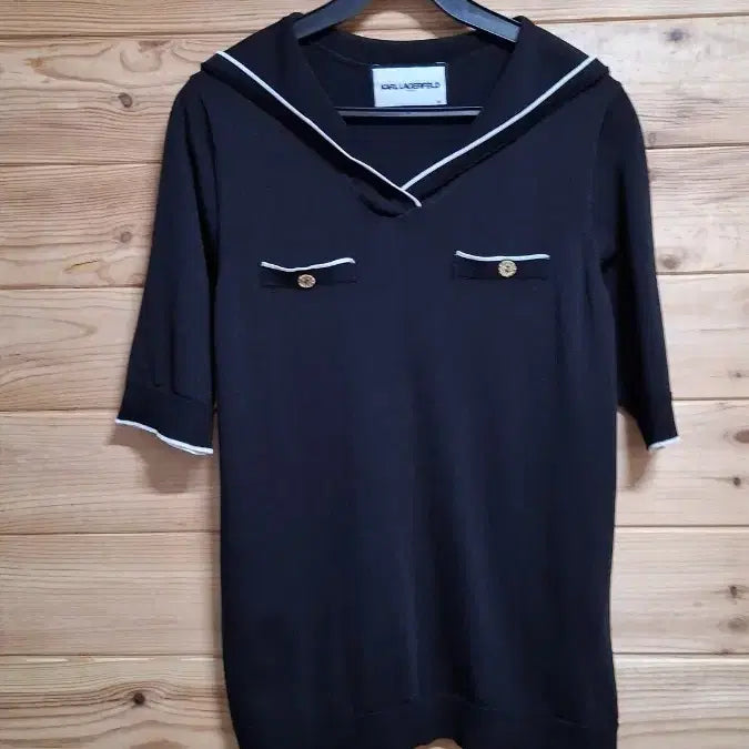 [BUNJANG] Karl Lagerfeld Sailor Collar Knit Black / 칼 라거펠트 세일러 칼라 니트