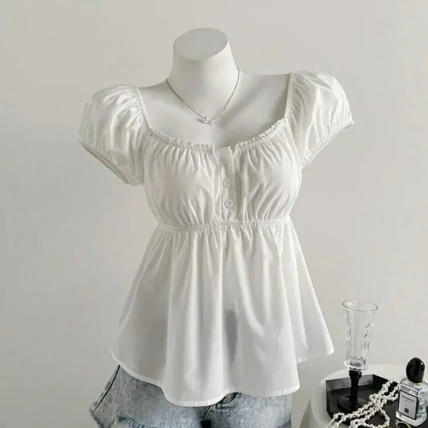 [BUNJANG] White Short Sleeve Blouse / 화이트 반팔 블라우스