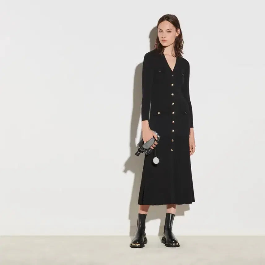 [BUNJANG] Sandro V-Neck Maxi Ribbed Knit Dress / 산드로 브이넥 맥시 골지니트 원피스