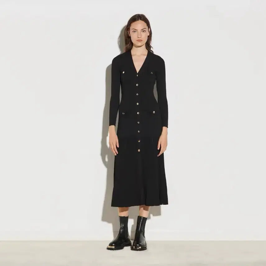 [BUNJANG] Sandro V-Neck Maxi Ribbed Knit Dress / 산드로 브이넥 맥시 골지니트 원피스