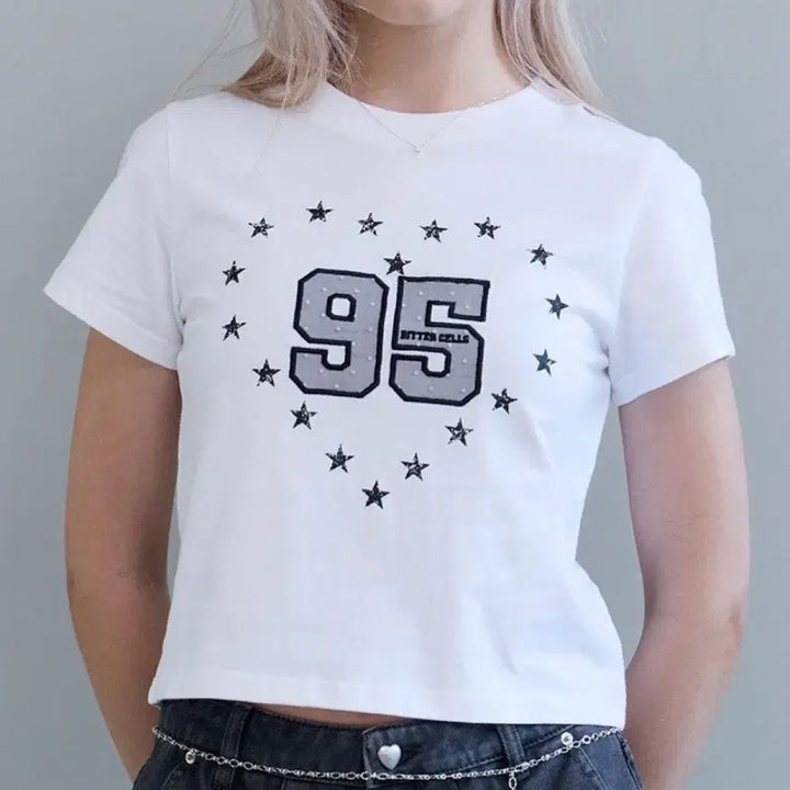 [BUNJANG] Bittercells Queenie Star Tee Black Cropped T-Shirt / 비터셀즈 퀴니 스타 티 블랙 크롭 반팔티