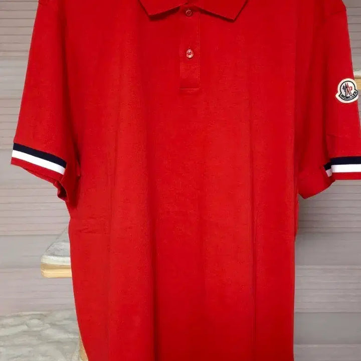 [BUNJANG] Moncler Red Tricolor Stripe Short Sleeve Polo Shirt 100 / 새)몽클레어 레드 삼선 반팔 폴로티100