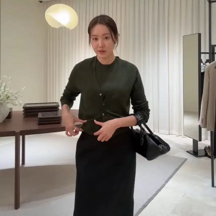 [BUNJANG] SIE Rona 100% Wool Cardigan Knit Set - Deep Olive, Size S / 시에 SIE 로나 울100 가디건 니트 세트 딥올리브 1사이즈 S