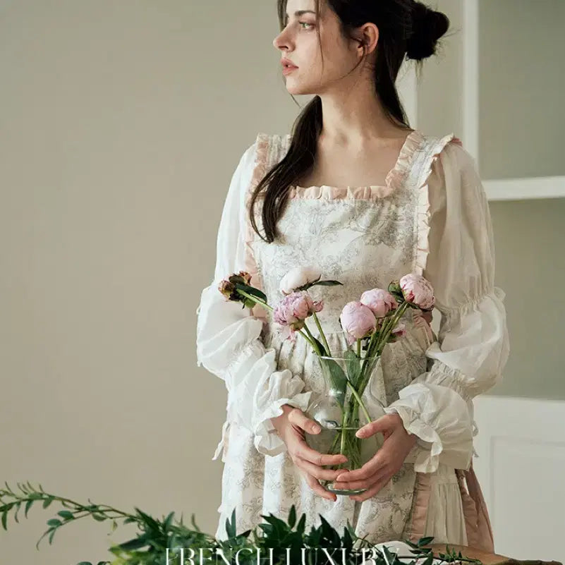[BUNJANG] French Luxury Apron Gray-Pink / 프렌치럭셔리 앞치마