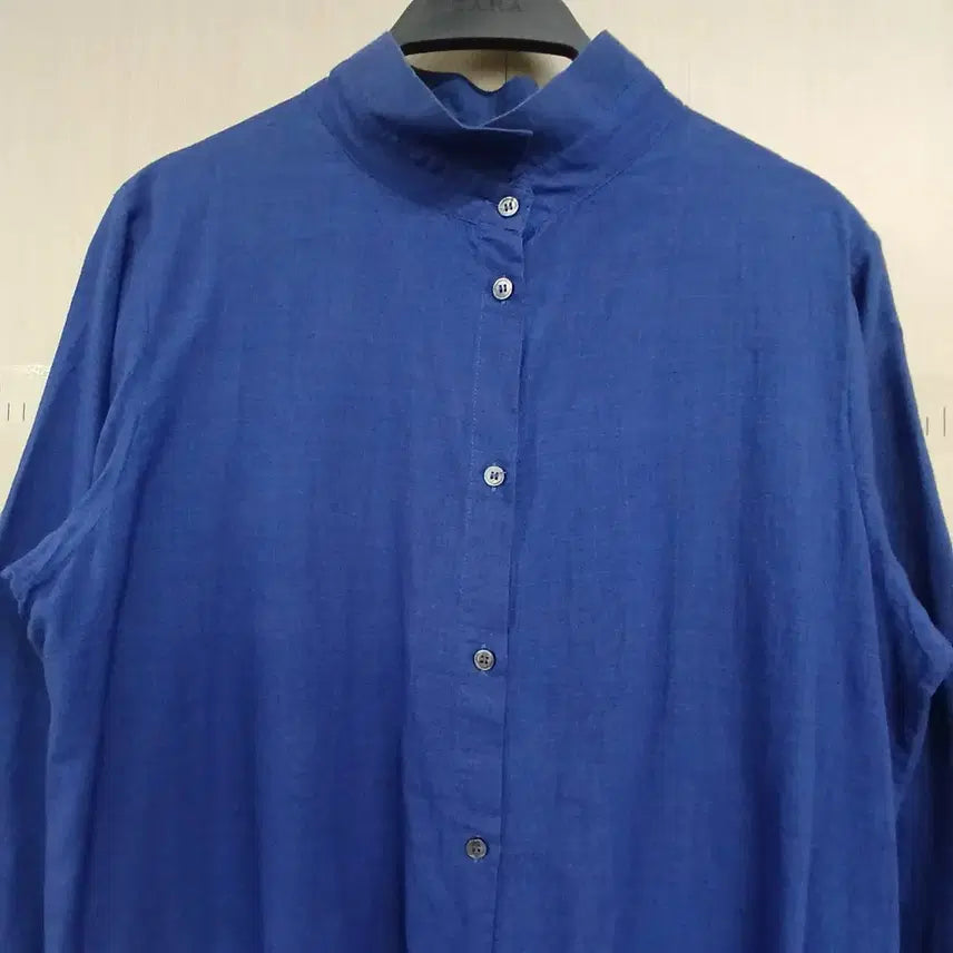 [BUNJANG] Esae Blue Mandarin Collar Shirt / 이새 블루 차이나넥 셔츠