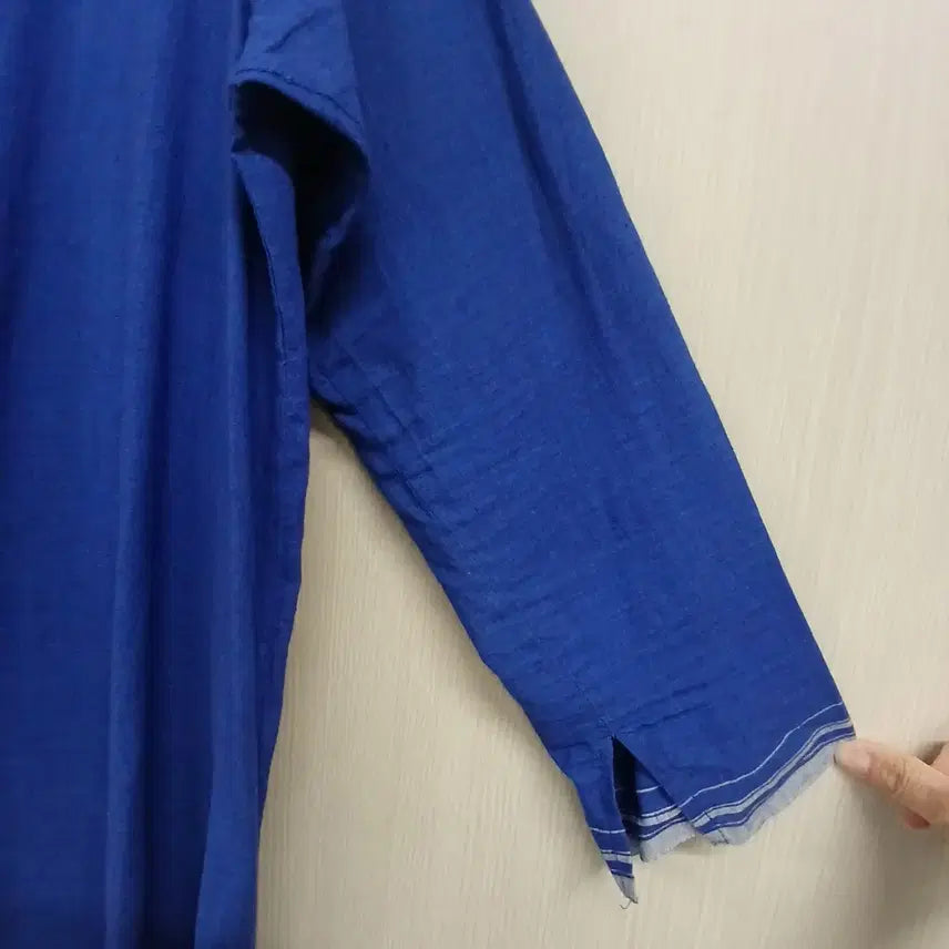 [BUNJANG] Esae Blue Mandarin Collar Shirt / 이새 블루 차이나넥 셔츠