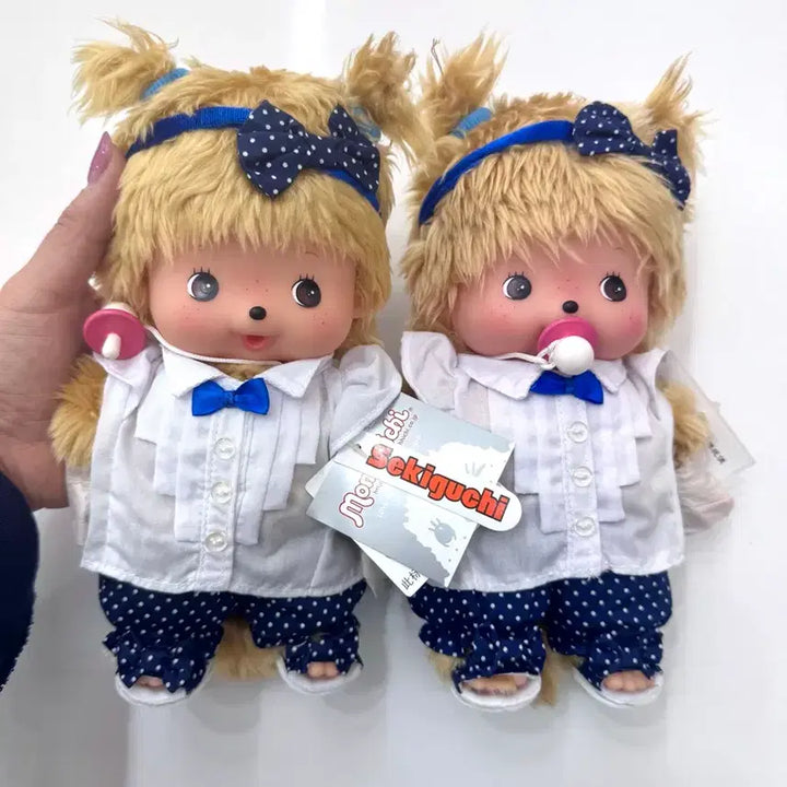 [BUNJANG] Hong Kong Blue Dot Girl Monchhichi Doll / 홍콩 블루 도트 걸 몬치치 인형 새상품