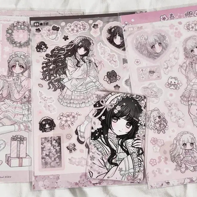 [BUNJANG] Cute Girl Stickers + Photocard Set / 미소녀 스티커 + 포카