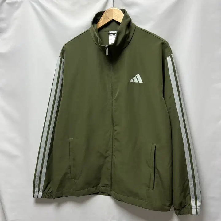 [BUNJANG] Adidas 3-Stripes Windbreaker Khaki Woven Jacket / [정품/L] 아디다스 삼선 3s 윈드브레이커 카키 우븐 바람막이