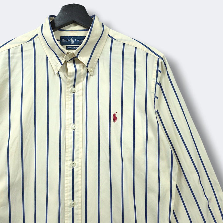 [BUNJANG] Polo Ralph Lauren Custom Fit Yellow &amp; Navy Stripe Long Sleeve Shirt - Medium / [M] 폴로 옐로우&amp;네이비 스트라이프 커스텀핏 긴팔셔츠