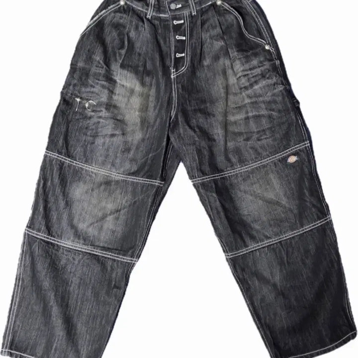 [BUNJANG] THUG CLUB x Dickies Double Knee Washed Denim Pants Black / 떠그클럽 X 디키즈 더블니 워시드 데님 팬츠 블랙 2