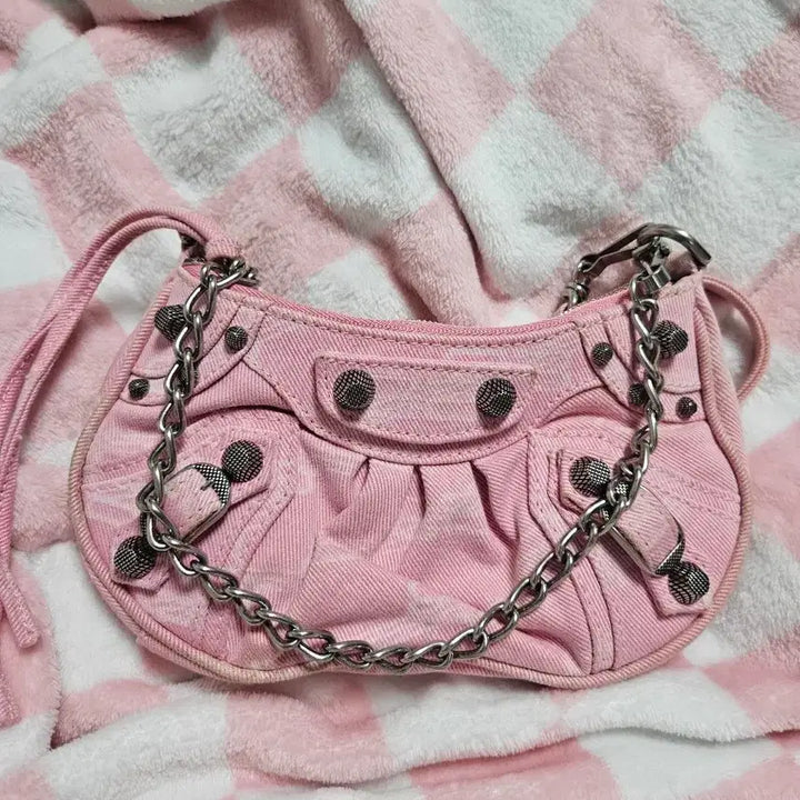 [BUNJANG] Balenciaga Le Cagole Mini Chain Bag Pink Denim / 발렌시아가 미니 체인백 핑크 데님