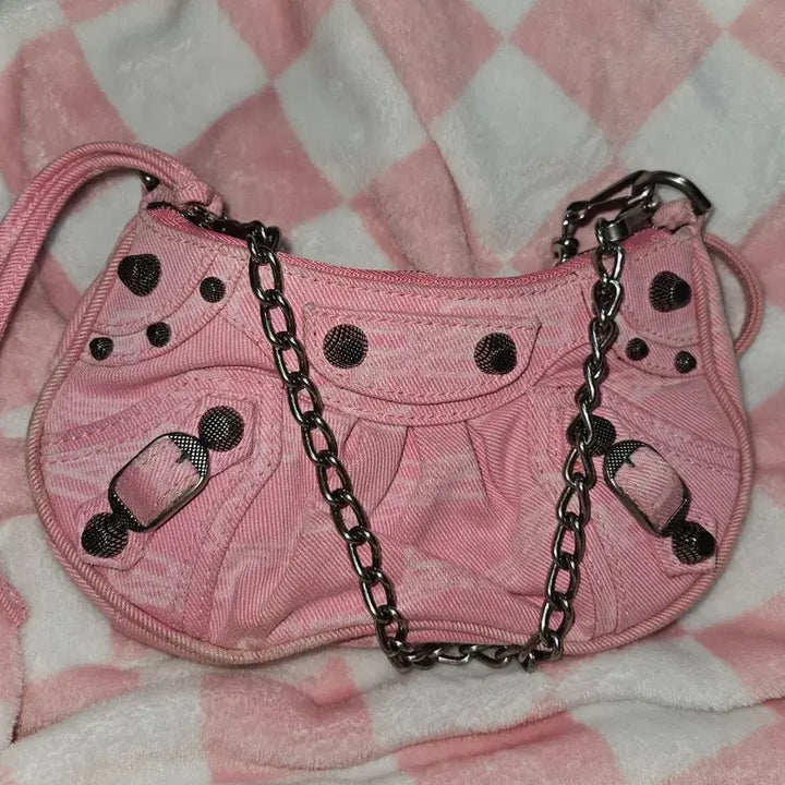 [BUNJANG] Balenciaga Le Cagole Mini Chain Bag Pink Denim / 발렌시아가 미니 체인백 핑크 데님