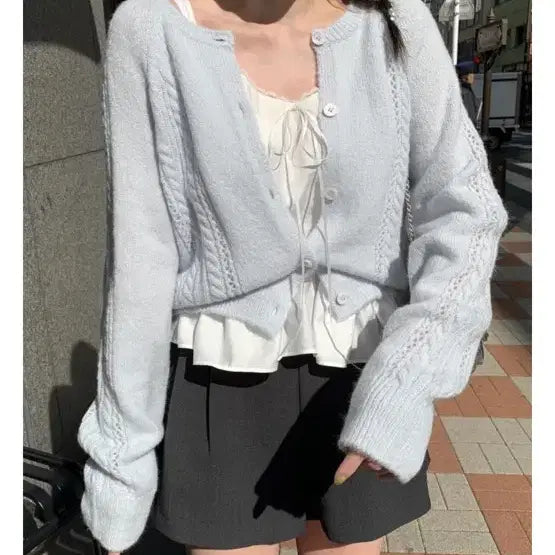 [BUNJANG] Mellounge Lily Button Cardigan Cable Sora Blue / 멜라운지 릴리 버튼 가디건 케이블 소라 블루