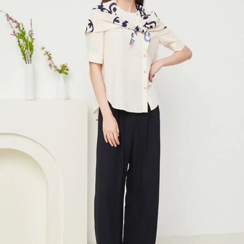 [BUNJANG] Jigott Scarf Set Round Blouse / 지고트) 스카프 세트 라운드 블라우스