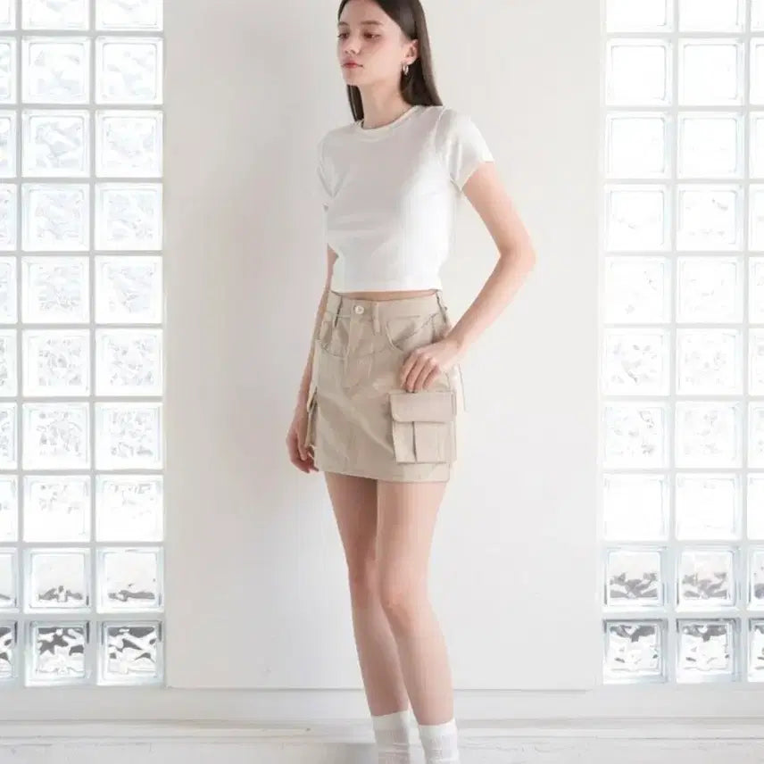 [BUNJANG] WAAR Cargo Skirt (S) Beige / 와르WAAR 연베이지 카고스커트(S)(치마바지)
