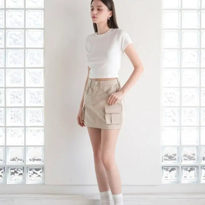 [BUNJANG] WAAR Cargo Skirt (S) Beige / 와르WAAR 연베이지 카고스커트(S)(치마바지)