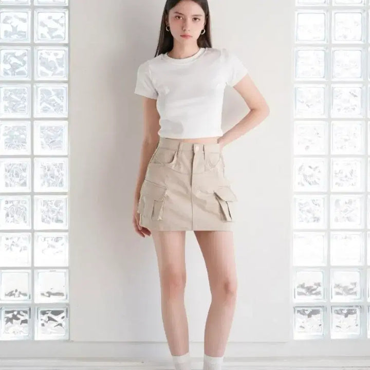 [BUNJANG] WAAR Cargo Skirt (S) Beige / 와르WAAR 연베이지 카고스커트(S)(치마바지)