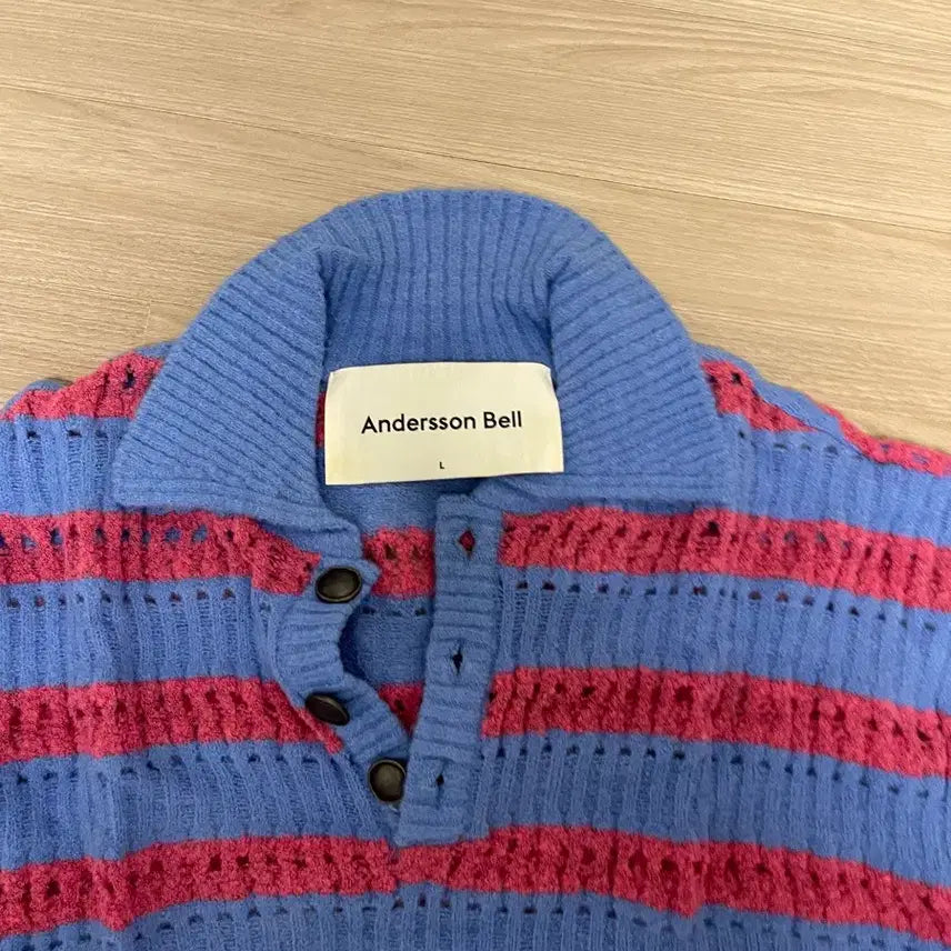 [BUNJANG] Andersson Bell Bubble Stripe Polo Knit Pink/Blue / 앤더슨벨 버블 스트라이프 폴로 니트 핑크/블루