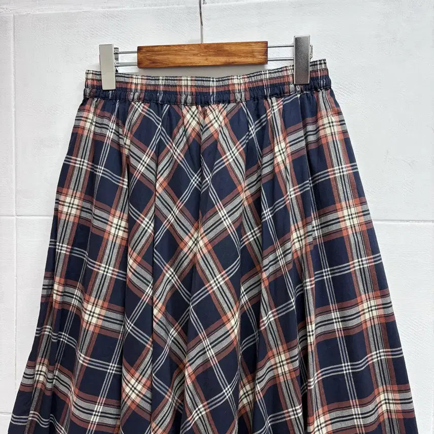 [BUNJANG] Navy Check Mori Girl Flare Long Skirt / 네이비 체크 플레어 모리걸 롱 스커트 JPN